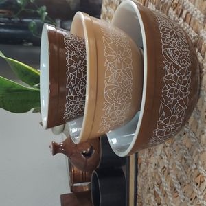 Brown Flower pyrex bowl set